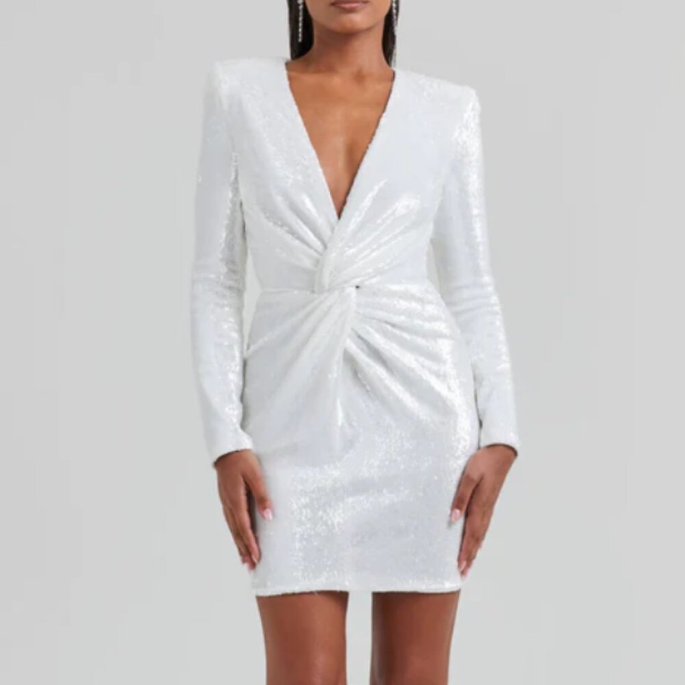 NADINE MERABI White Sequin Mini Dress